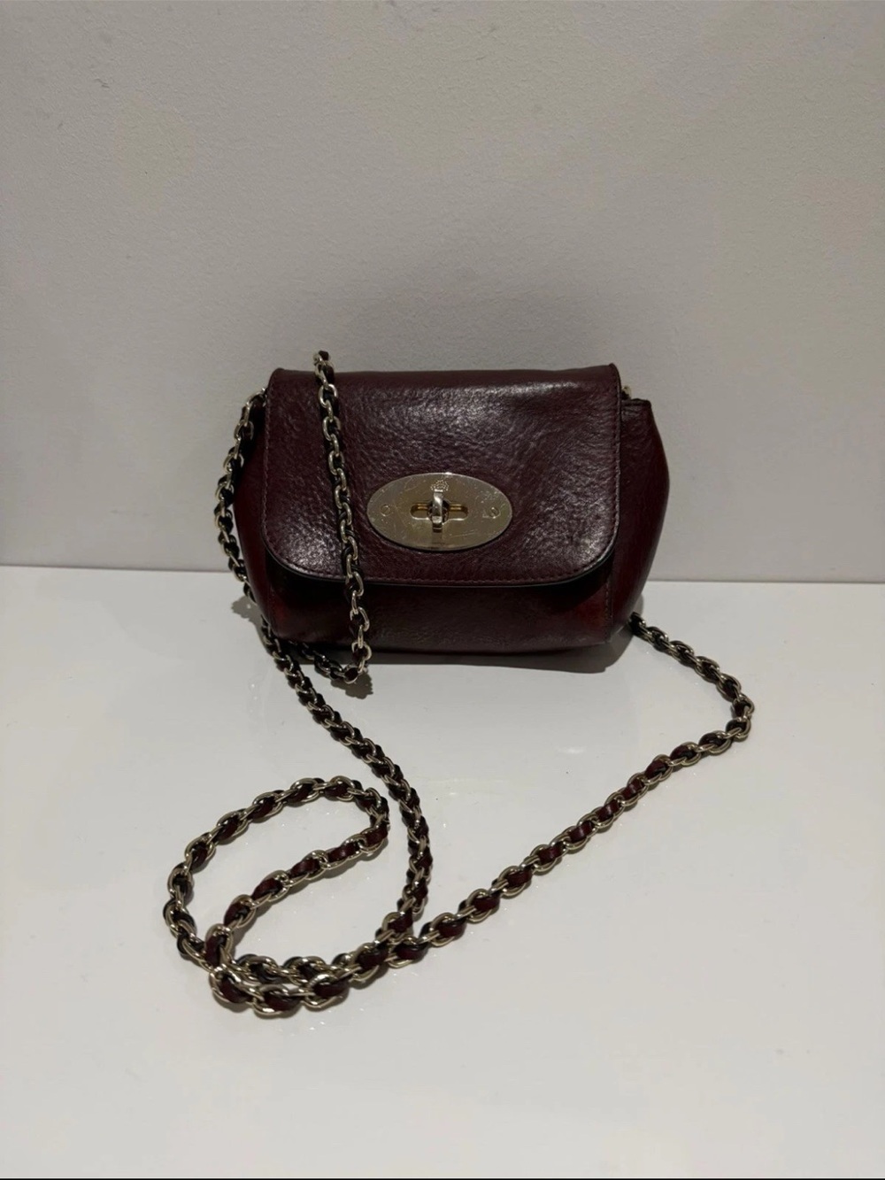 Mulberry Small Burgundy Leather Crossbody with Chain Strap